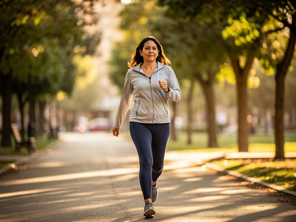 Adulto activo caminando al aire libre con movilidad natural